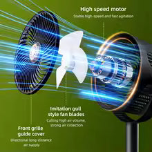 Solar Fan with LED Light, 5-Speed, 4-Height Adjustable, Portable Floor Fan for Camping, Hiking, Home, Office, USB/Solar Charging