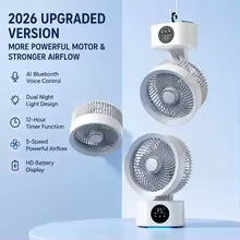 Portable Wall-Hanging Fan With Remote Control Smart Voice Rechargeable USB Household Electric Folding Fan Nightlight Air Cooler